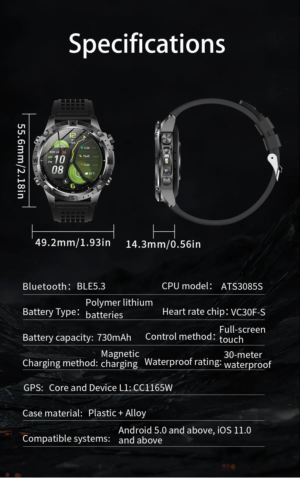 2026New Military Tank GPS SmartWatch Offline Map 10ATM Swim 2GB RAM Music Altitude Compass Bt Call Fitness Sports Smartwatch Men