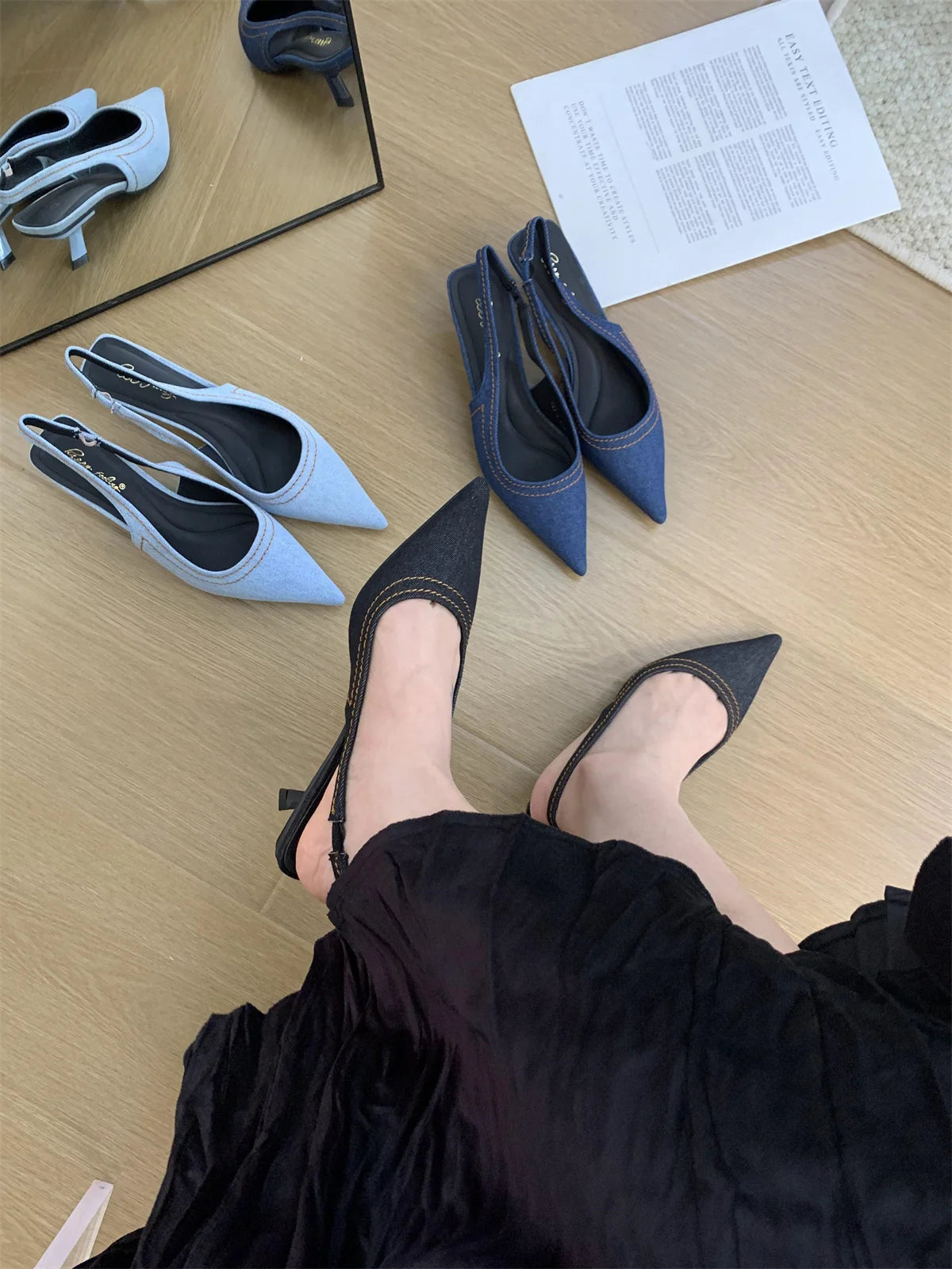 Bailamos Brand New Women Sandals Fashion Pointed Toe Shallow Slip On Ladies Elegant Slingback Shoes Med Heel Pumps Shoes Mujer