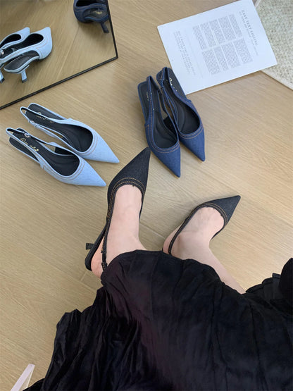 Bailamos Brand New Women Sandals Fashion Pointed Toe Shallow Slip On Ladies Elegant Slingback Shoes Med Heel Pumps Shoes Mujer