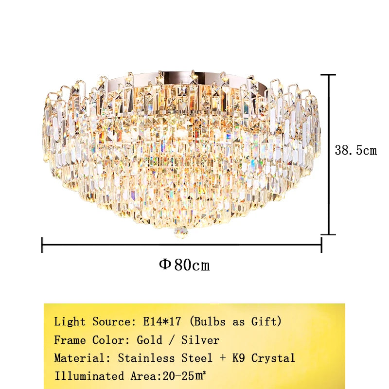 Modern Crystal Pendant Luxury Ceiling Chandelier LED Hanging Lamp for Living Dining Room Bedroom Home Decor Gold Luster Lighting
