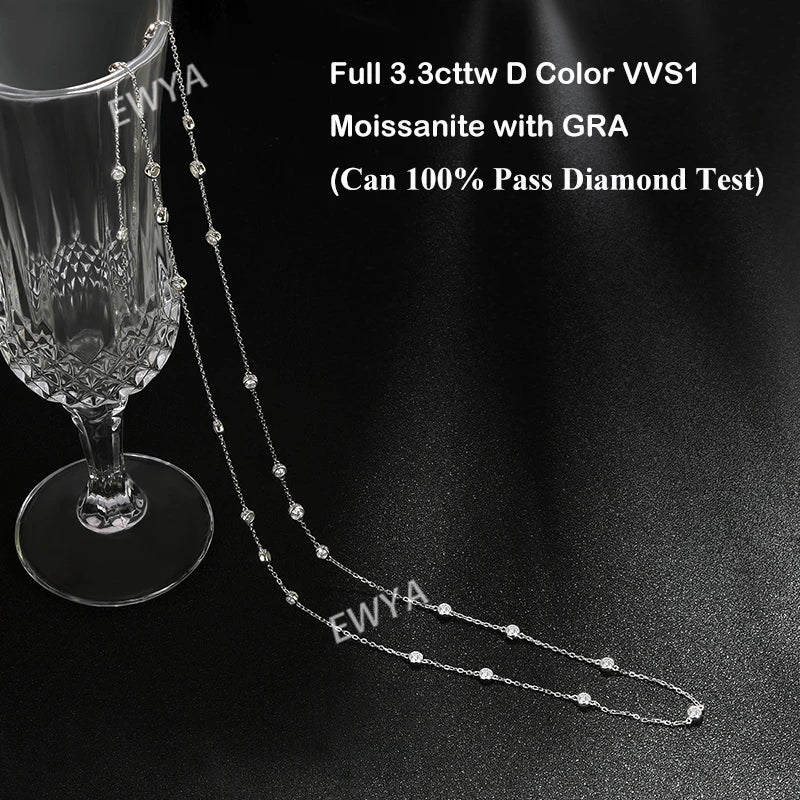 EWYA Luxury D Color Full 3/3.5mm Round Bubble Moissanite Diamond Tennis Necklace for Women Party S925 Silver 2-Layer Neck Chain