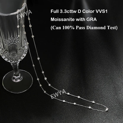 EWYA Luxury D Color Full 3/3.5mm Round Bubble Moissanite Diamond Tennis Necklace for Women Party S925 Silver 2-Layer Neck Chain