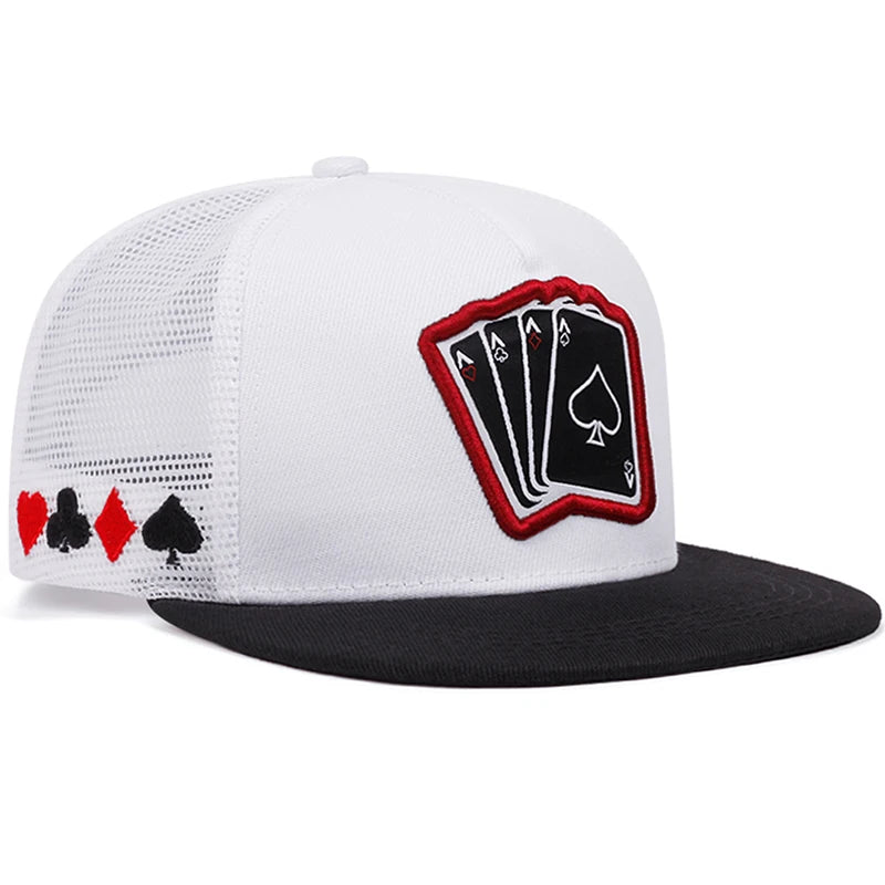 Trendy New Poker A Four Flat Edge Hat Trendy Hip Hop Hat Outdoor Leisure Sunshade Hat Neutral Mesh Hat Adjustable Baseball Hat