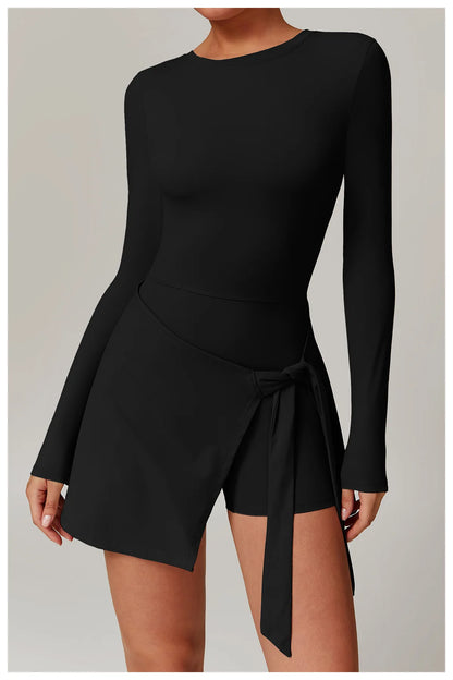 Romper Backless Set Long Sleeved Gym Sports Fitness Bodysuit Siamese Sportswear Women Clothes Jumpsuit Skirt Playsuit Yoga Suit