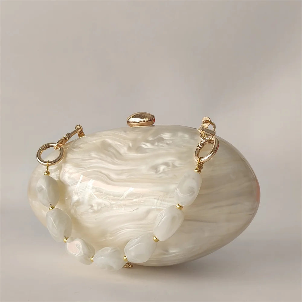 Oval Marble Beige Shell Acrylic Luxury Elegant Lady Evening Bag Cute Handbag Wedding Lady Girl Female Mini Purse