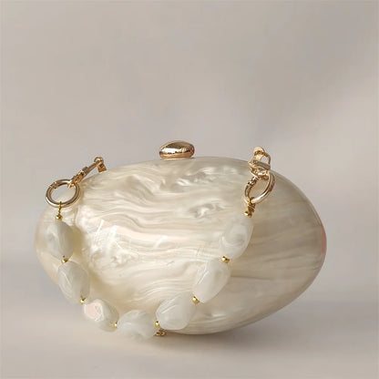 Oval Marble Beige Shell Acrylic Luxury Elegant Lady Evening Bag Cute Handbag Wedding Lady Girl Female Mini Purse