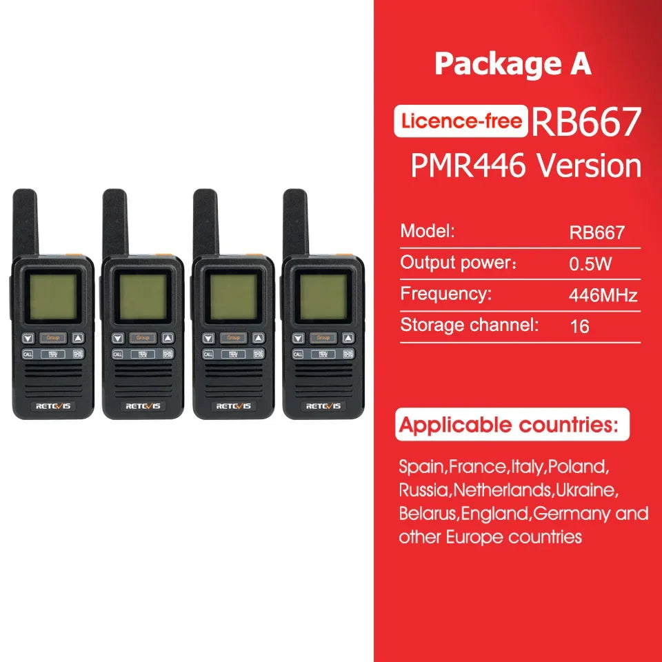 Retevis RB667 Walkie Talkie 2pcs/4pcs PMR446/FRS Portable Type-C Lincense-free Two Way Radio 1.44 Inch LCD Display for Camping