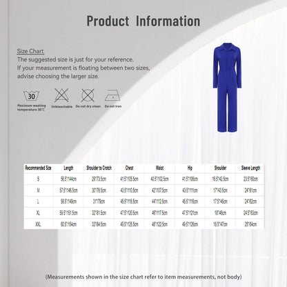 Womens Fashion Coverall Rompers Solid Color Turn-Down Collar Long Sleeve Button Jumpsuit Casual Work Travel Holiday Cargo Pants