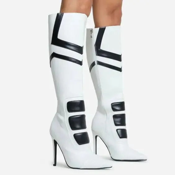 Fashion Leather Pointed Toe Zip Boots Women Design Sexy Stiletto High Heel Knee High Boots Lady Shoes Party Fall Luxury