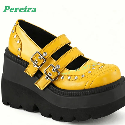 Pink Patchwork Multi-Buckled Ankle Boots Round Toe Gothic Thick Soled Shallow Women's Boots Autumn Summer Cutout Punk Shoes Sexy