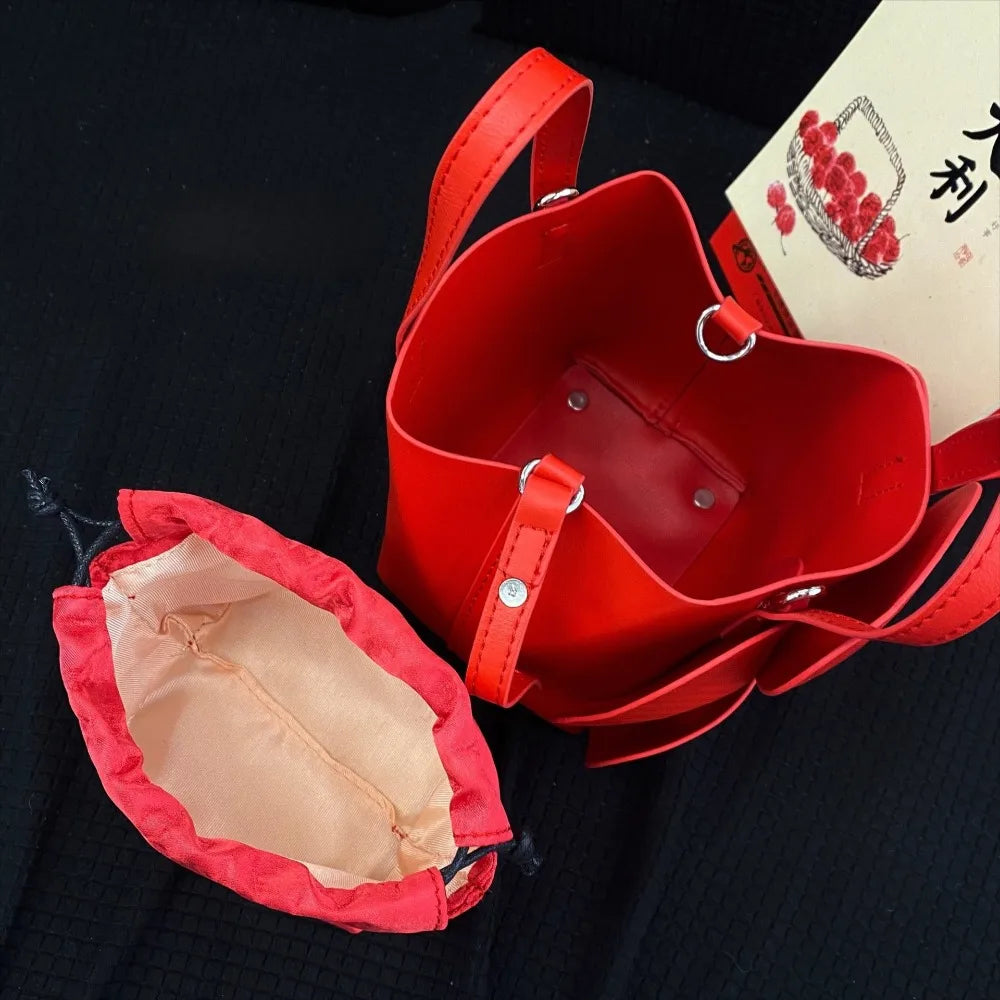 Innovative Chinese-Style Floral Bucket Bag Drawstring French Mini Tote Bag Flower Bucket Purse Women Luxury Designer Handbags