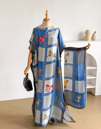 Elegant Printed Silk Muslim Lady Kaftan Dress Summer New Fashion African Long Hijab Kuwait Abaya Oversize for Women 2026