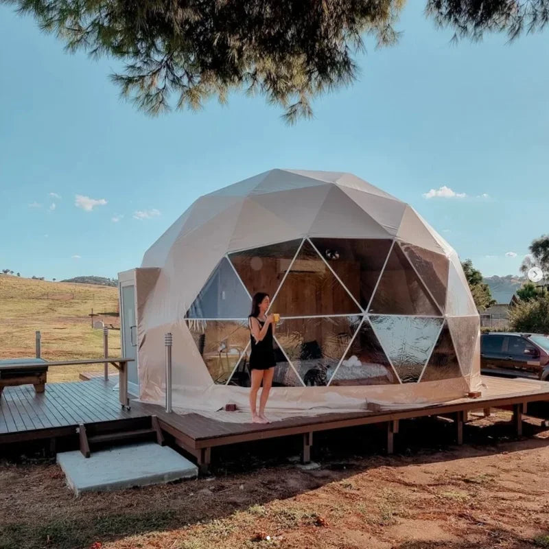 Tents Camping Outdoor Heavy Duty Luxury 6m Geodesic Dome Tent Glamping Dome with Bathroom