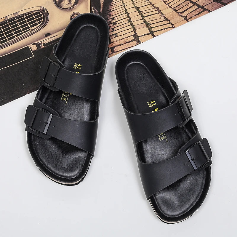 Men Leather Sandals Summer Classic Boys Shoes Slippers Soft Sandals Roman Comfortable Outdoor Beach Walking Footwear All-Match