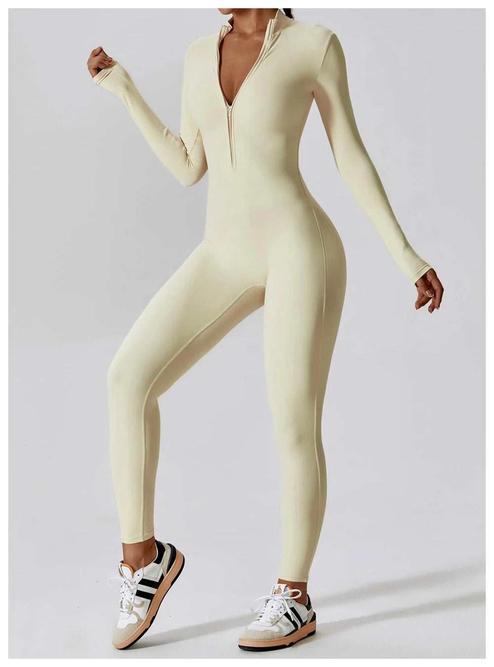 Womens Jumpsuits Long Sleeve Yoga Slim Fit Stretch One Piece Romper Sexy Fitness Female Basic Sportwears Tight Zipper Ladies
