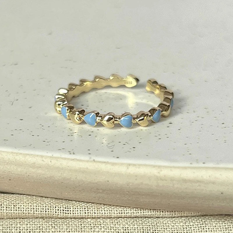 PANJBJ 925 Sterling Silver Golden Flower Rings For Women Drip Glaze Plant Irregular Adjustable Sweet Jewelry Gift Dropshipping