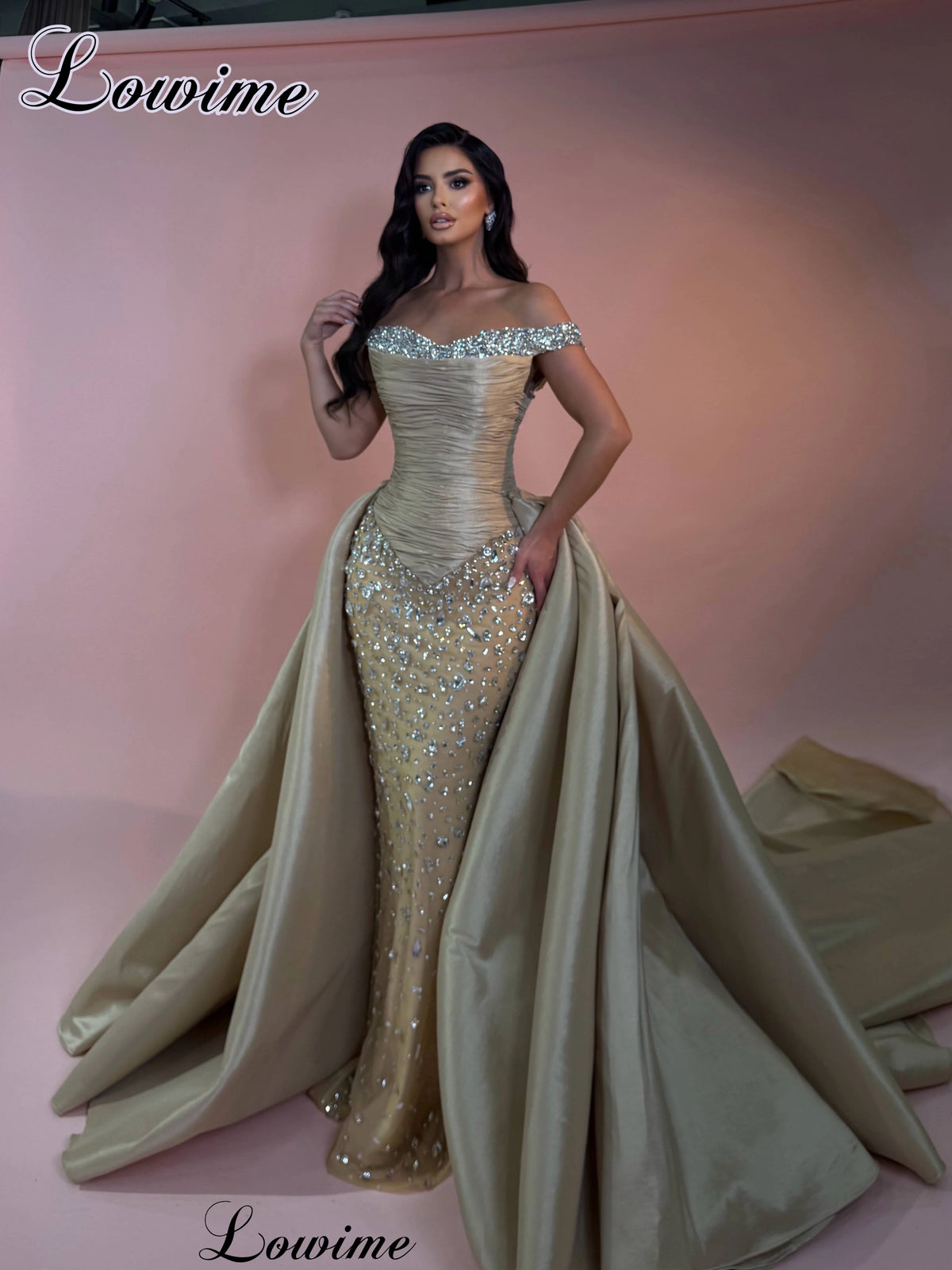 2026 High Fashion Celebrity Dresses With Detachable Train Crystals Sweetheart Evening Gowns Mermaid Vestidos De Gala Customized