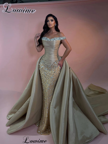 2026 High Fashion Celebrity Dresses With Detachable Train Crystals Sweetheart Evening Gowns Mermaid Vestidos De Gala Customized