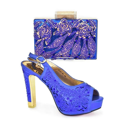 2025 Italian Shoes and Bags Set Decorated with Rhinestone Buckle Heel Women Shoes African Shoes with Matching Bags High Quality