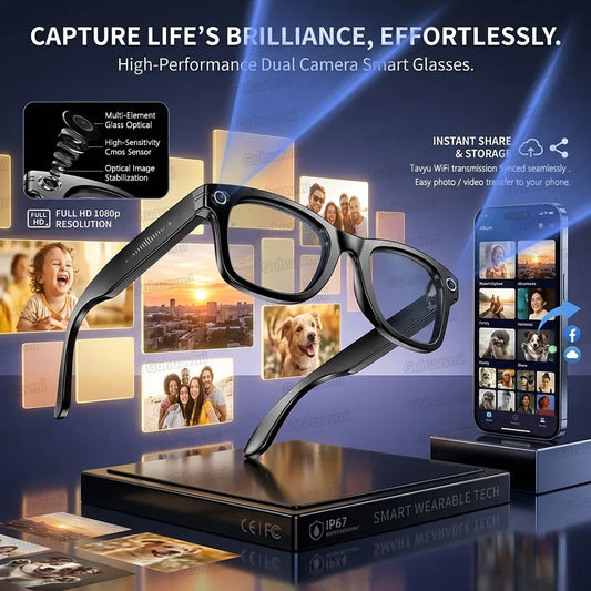 AI Smart Glasses 800W Anti Shake Camera Video Recording Languages Translation Sunglasses For Man Woman Bluetooth Call Music Play