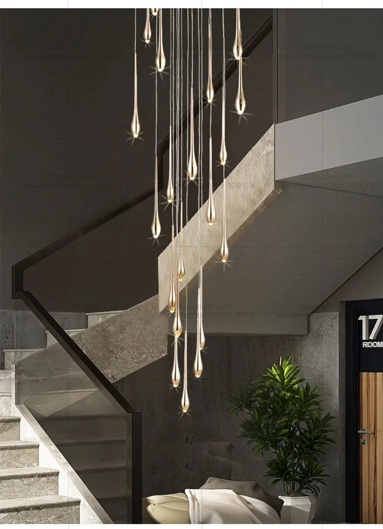 Minimalist LED Chandelier Luxurious Modern Living Room Lighting Duplex Attic Home Decoration Dining Room Staircase Pendant Light