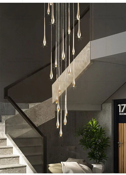 Minimalist LED Chandelier Luxurious Modern Living Room Lighting Duplex Attic Home Decoration Dining Room Staircase Pendant Light