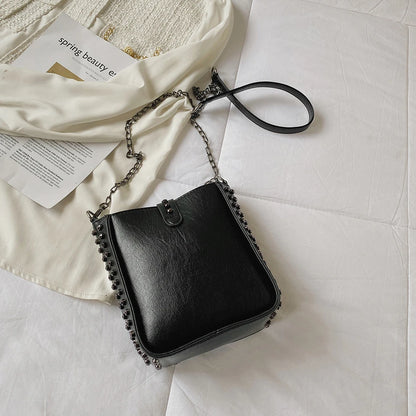 Luxury Designer Cylinder Bag Ladies Fashion Rivet Shoulder Bags Fringed Small Mobile Phone Crossbody Purse Summer Chain Borse