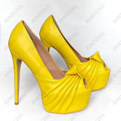 Ronticool New Fashion Women Platform Pumps Stiletto Heels Peep Toe Gorgeous Gold Party Shoes US Plus Size 5-20