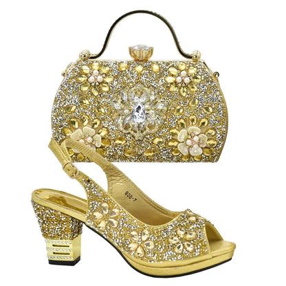 Nigerian Shoes and Matching Bags Sales in Women Matching Shoes and Bag Set for Party Rhinestone Wedding Shoes for Women Bride