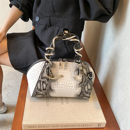 Crocodile Pattern Top-handle Shell Bag With Snake Hardware Wild Shoulder Crossbody Handbags MOODS Designer Luxury Bags For Women