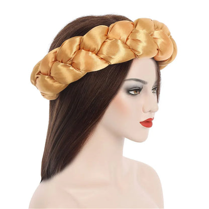 Exaggerated Satin Braid Headband for Women Lady Party Headpiece Candy Color Head Bands