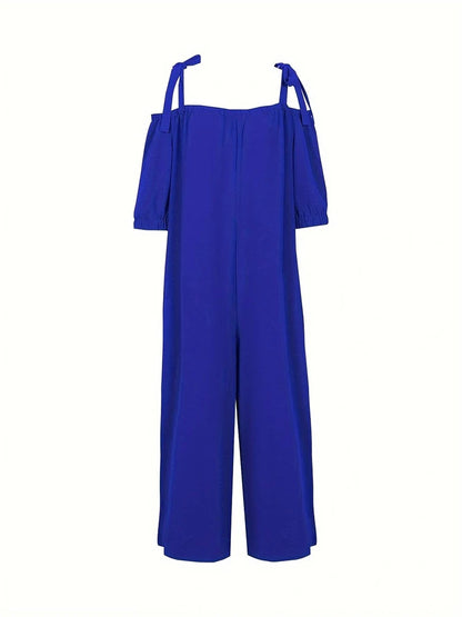 Plus Size 2026 Spring/Summer New Arrival Women's 100% Cotton Loose-Fit Solid-Color Backless Strapless Jumpsuit