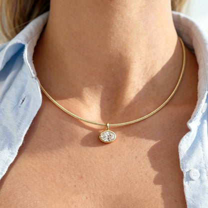 GXTRS 2/3/4CT Oval Moissanite Choker Necklaces Women's S925 Silver Elegant Lab Diamond Bezel Set Pendant Neck Chain Fine Jewelry