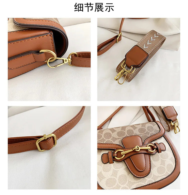 Women Retro Print Saddle Crossbody Bag Luxury Horse Bit Buckle Small Shoulder Bag Fashion PU Leather Ladies Daily Handbag