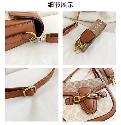 Women Retro Print Saddle Crossbody Bag Luxury Horse Bit Buckle Small Shoulder Bag Fashion PU Leather Ladies Daily Handbag