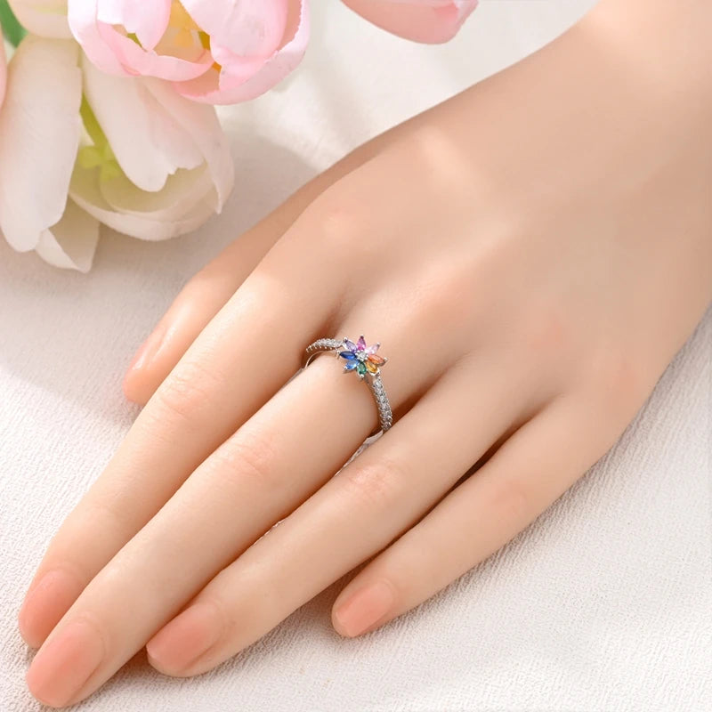 LAZA 925 Sterling Silver Colorful Rings Sparking Zirconium Bowknot Moon Sun Original Ring For Women Anniversary Wedding Gifts