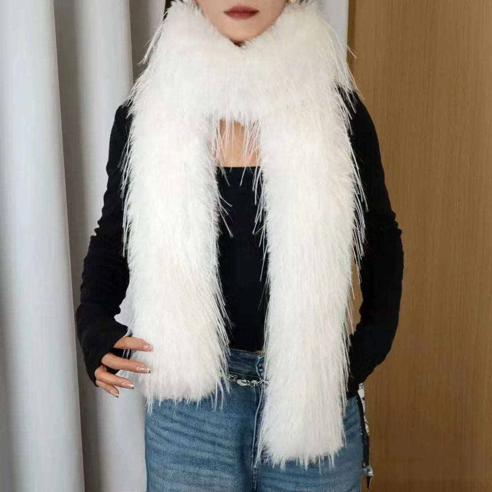 Fashion  Long Strip Scarf Thick Fluffy Imitation Mink Fur Y2K Girl Scarf Luxury Classic Soft Shawl Ladies Tassels Scarf