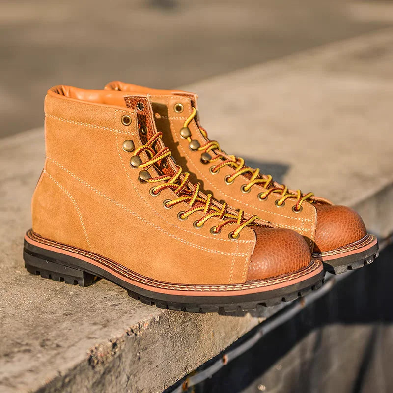 New High Quality Handmade Men Ankle Boots Cow Suede Real Leather Shoes Outdoor Tooling Business Boots Wedding Motorcycle Boot