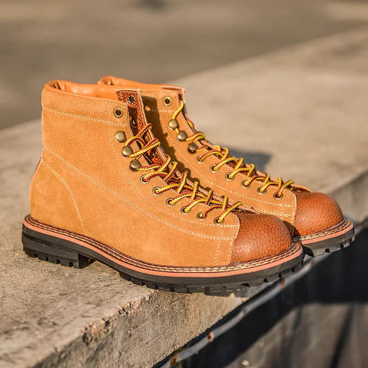 New High Quality Handmade Men Ankle Boots Cow Suede Real Leather Shoes Outdoor Tooling Business Boots Wedding Motorcycle Boot