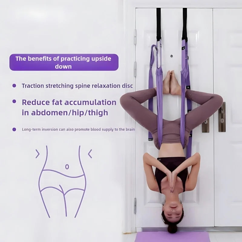 Luxury Purple Aerial Yoga Rope - Soft Fabric+Stable Support, Home Workout Safety, Single Piece