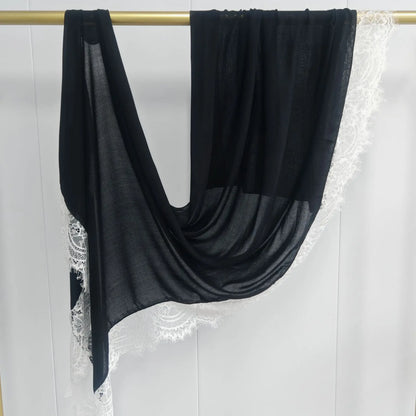Ramadan Rayon Cotton Modal Hijab Scarf Lace L Edge Splicing Turban Breathable Shawl Cotton Plain Scarf Headscarf Women Hijabs
