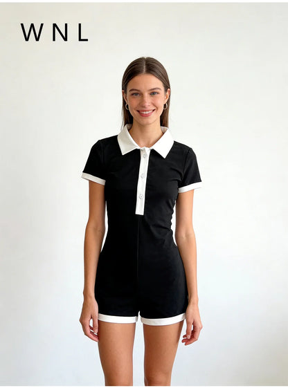 New "Ladies" slim-fitting short-sleeved one-piece pants, versatile and fashionable, for summer
