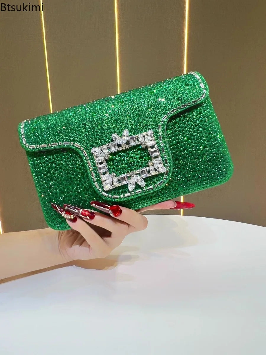 New Ladies Luxury Crystals Evening Bags Sparkling Diamond Dinner Party Dress Bags Metal Chain Wedding Clutch Purses and Handbags