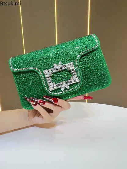 New Ladies Luxury Crystals Evening Bags Sparkling Diamond Dinner Party Dress Bags Metal Chain Wedding Clutch Purses and Handbags