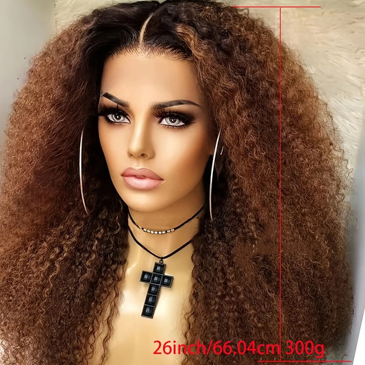 Blond Kinky Curly Soft Pre-plucked 26" 180 Density Glueless Synthetic 13X4X1 Lace Front Wig For Women Baby Hair Daily