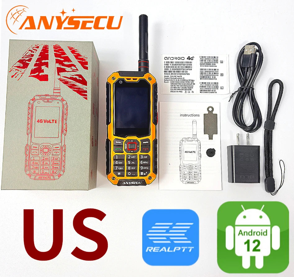 Anysecu S10 4G LTE Walkie Talkie Android 12 Dual Mode PoC Analog UHF Two Way Radio GPS Zello 3500mAh Dual SIM Touch Screen BT4.2