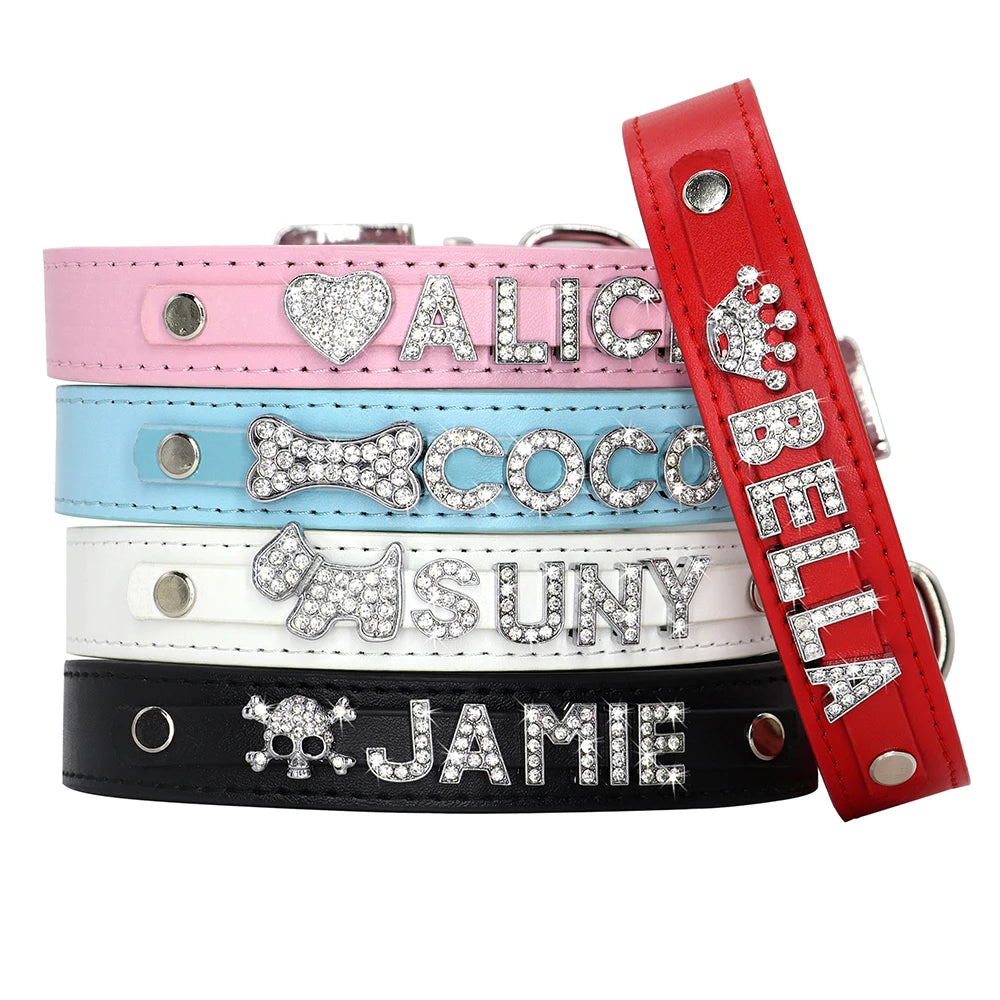 Personalized Small Dogs Chihuahua Collar Bling Rhinestone Dog Collars Free Custom Pet Dogs Cats Name Charms Pet Accessories