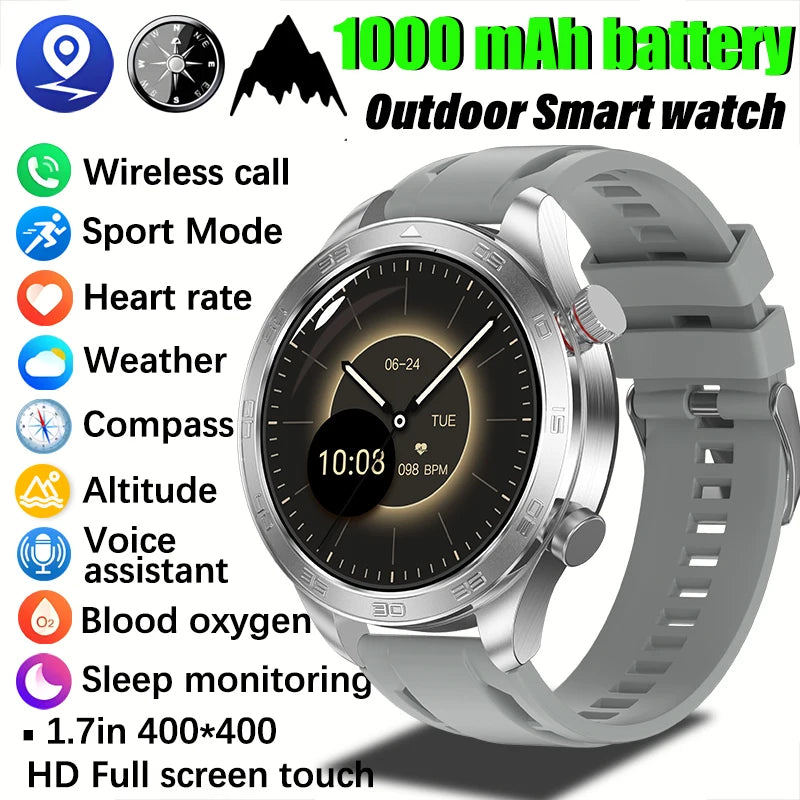 2026 new business men's smart watch 1000 mAh battery with compass altitude pressure IPX8 waterproof call sports health watch