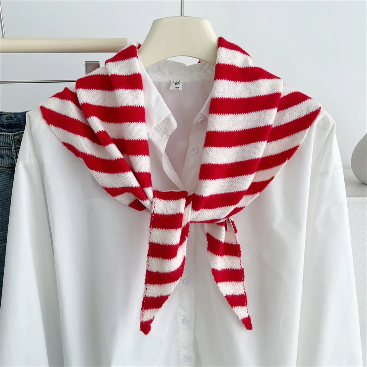 Versatile Striped Knitted Triangle Shawl Scarf Women Winter Warm Neck Wrap Casual Layering Scarves for Daily Street Accessory