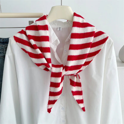 Versatile Striped Knitted Triangle Shawl Scarf Women Winter Warm Neck Wrap Casual Layering Scarves for Daily Street Accessory